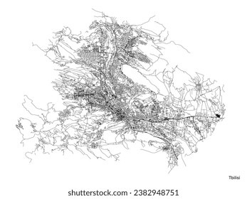 Tbilisi city map with roads and streets, Georgia. Vector outline illustration.