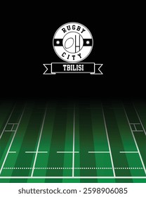Tbilisi Concept for Rugby City white Stamp with Green Field Background, abstract illustration image