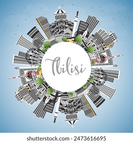 Tbilisi Georgia City Skyline with Color Buildings, Blue Sky and Copy Space. Vector Illustration. Tbilisi Cityscape with Landmarks. Business Travel and Tourism Concept with Historic Architecture.