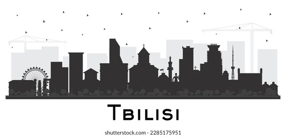 Tbilisi Georgia City Skyline Silhouette with Black Buildings Isolated on White. Vector Illustration. Tbilisi Cityscape with Landmarks. Business Travel and Tourism Concept with Historic Architecture.