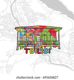 Tbilisi, Georgia, Colorful Map Sign, print design icon for Wall Art, Gift and Greeting Card