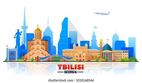 Tbilisi (Georgia) skyline on a white background. Flat vector illustration. Business travel and tourism concept with modern buildings. Image for banner or web site.