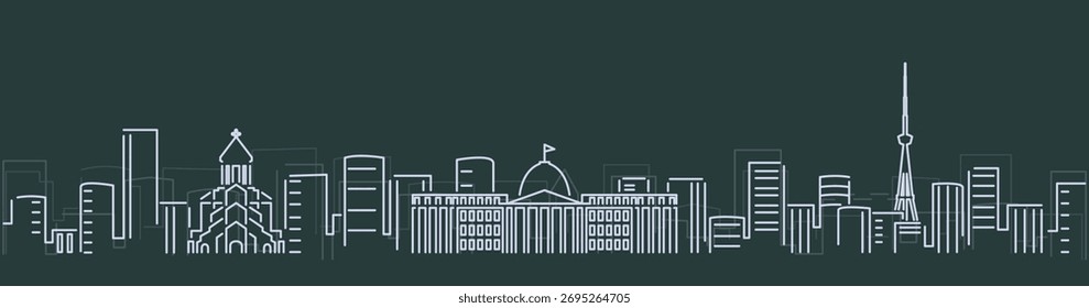 Linha do horizonte de linhas simples de Tbilisi no fundo escuro