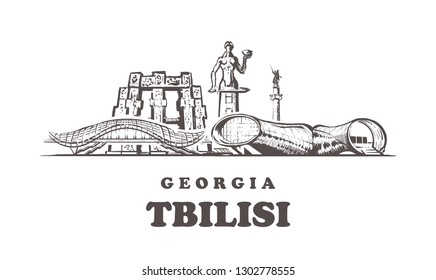 Tbilisi sketch skyline. Georgia, Tbilisi hand drawn vector illustration. Isolated on white background.