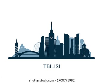 Tbilisi skyline, monochrome silhouette. Vector illustration.