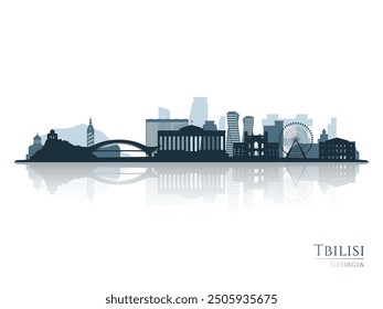 Tbilisi skyline silhouette with reflection. Landscape Tbilisi, Georgia. Vector illustration.