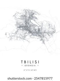 Tbilisi vector map. Detailed map of Tbilisi in Georgia. Best free vector illustration. Tourist decorative street map.