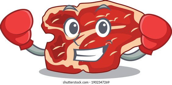 T-bone Caricature character design as a champion of boxing competition. Vector illustration