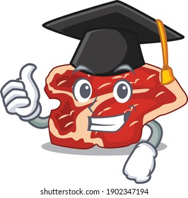 T-bone caricature picture design with hat for graduation ceremony. Vector illustration