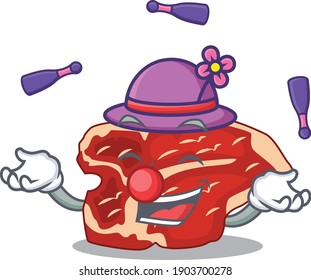 A T-bone cartoon design style love playing juggling. Vector illustration