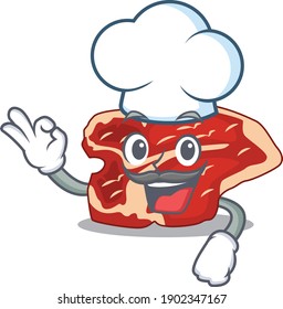 T-bone chef cartoon drawing style wearing iconic chef hat. Vector illustration