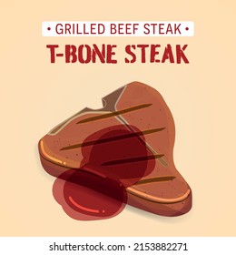 Carne de hueso T, filete de buey asado con ilustración vectorial de salsa aislado