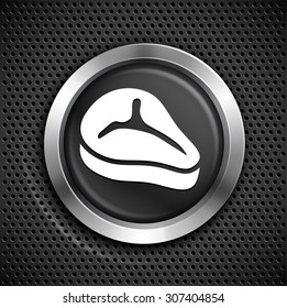 T-bone steak on Black Round Button