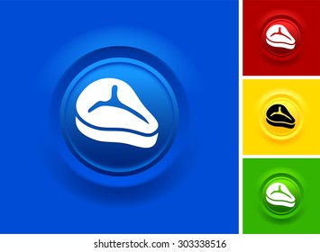 T-bone steak on Blue Bevel Round Button