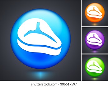 T-bone steak on Blue Round Button