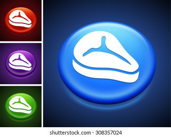 T-bone steak on Blue Round Button