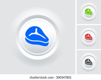 T-bone steak on White Bevel Round Button