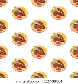 T-bone steak seamless pattern on the white background. Vector illustration