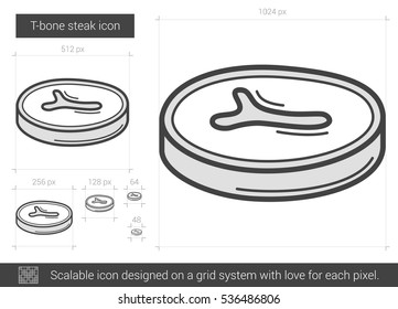 T-bone steak vector line icon isolated on white background. T-bone steak line icon for infographic, website or app. Scalable icon designed on a grid system.