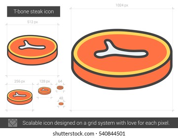 Ícone de linha de vetor de bife de osso em T isolado no plano de fundo branco. Ícone de linha de bife de espinha em T para infográfico, site ou aplicativo. Ícone escalável projetado em um sistema de grade.