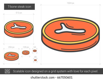 Icono de la línea vectorial del filete de hueso T aislado en fondo blanco. Icono de la línea de carne de hueso T para infografía, sitio web o aplicación. Icono escalable diseñado en un sistema de cuadrícula.