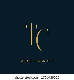 TC Abstractas diseño de logotipo dorado. Abstractas composición de símbolos de oro sobre un fondo azul marino oscuro