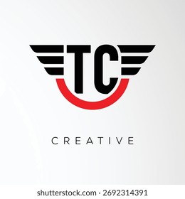Logotipo de la letra de las alas creativas de TC con el escudo moderno - símbolo potente del negocio y de la marca	
