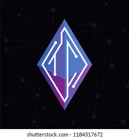 TC Initial letter block chain logo icon vector template. Looping mono line circuit letter on rhombus cube logo