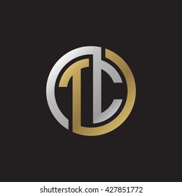 TC initial letters looping linked circle elegant logo golden silver black background