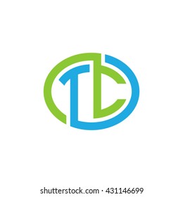 TC initial letters looping linked ellipse logo blue green