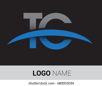 TC initial logo company name colored grey and blue swoosh design.