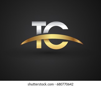 TC initial logo company name colored gold and silver swoosh design. vector logo for business and company identity.
