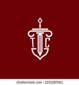 TC initial logo monogram design for legal lawyer vector image with sword and shield