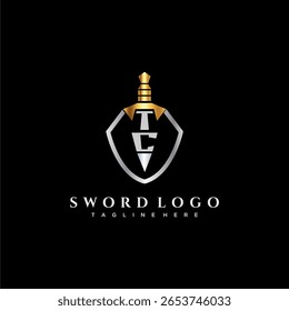 TC carta monograma de luxo para escudo e espada estilo imagem