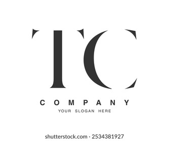 Design do logotipo TC. Estilo de fonte das letras iniciais t e c serif. Tipografia clássica do nome da empresa. Logotipo ou identidade da moda. Ilustração vetorial.