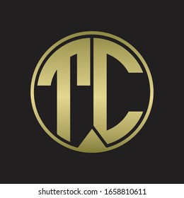 TC Logo monogram circle with piece ribbon style on gold colors