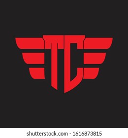 TC Logo monogram with emblem and wings element design template on red colors