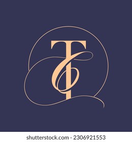TC monogram logo signature icon. Intertwined alphabet initials serif letter t, handwriting letter c. Lettering sign. Modern elegant design, fashion, beauty, wedding style characters calligraphy.