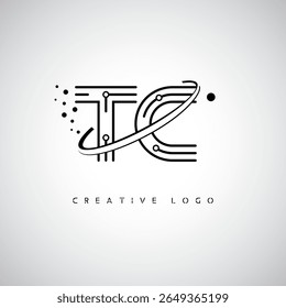 Logotipo do monograma da órbita de TC - marca de letra mínima futurista com a linha circular da arte, pontos inspirados na tecnologia e conceito de movimento do espaço para a identidade de marca moderna