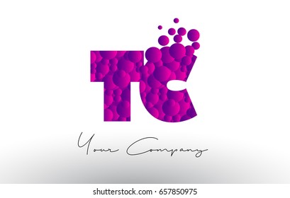 TC T C Dots Letter Logo with Purple Pink Magenta Bubbles Texture Vector.