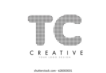 TC T C Letter Logo Design with Black Dots and Bubble Trails.