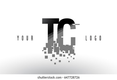 TC T C Pixel Letter Logo with Digital Shattered Black Squares. Creative Letters Vector Illustration.