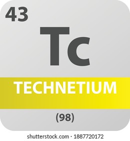Tc Technetium Transition metal Chemical Element Periodic Table. Single vector illustration, colorful clean style Icon with molar mass and atomic number for Lab, science or chemistry education.