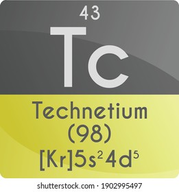 Tc Technetium Transition metal Chemical Element Periodic Table. Square vector illustration, colorful clean style Icon with molar mass, electron config. and atomic number for Lab, science or chemistry 