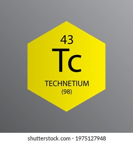 Tc Technetium Transition metal Chemical Element Periodic Table. Hexagon vector illustration, simple clean style Icon with molar mass and atomic number for Lab, science or chemistry education.