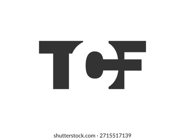 TCF-Logo-Design. Anfangsbuchstabe T C F fett Schriftstil für Tech-Startups, Beratung, Corporate Branding. Name des kreativen Unternehmens, Schlagzeilen, Typografie, trendige Logoart. Vektorgrafik.
