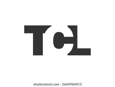 Diseño del logotipo de TCL. Estilo de letra inicial en negrita para startups tecnológicas, consultoría, marca corporativa. Nombre creativo de la empresa, titulares de la tipografía, identidad, logotipo de moda. Ilustración vectorial.