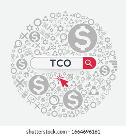 TCO  mean (total cost of ownership) Word written in search bar ,Vector illustration.