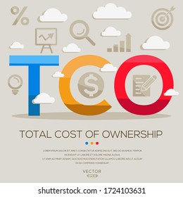 TCO (total cost of ownership), letters and icons. Vector illustration.