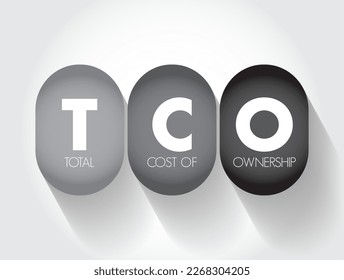 TCO Total Cost of Ownership - purchase price of an asset plus the costs of operation, acronym text concept background